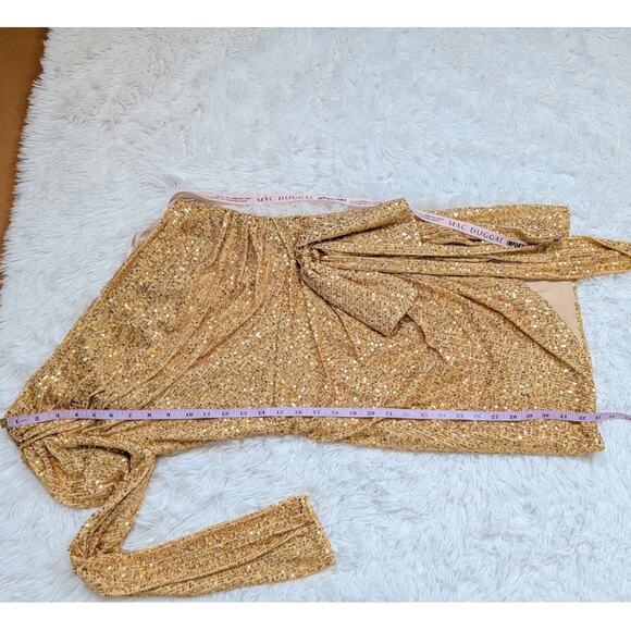 IEENA for Mac Duggal Gold Sequin One Shoulder Ruched Mini Dress Size 8 - Picture 10 of 16